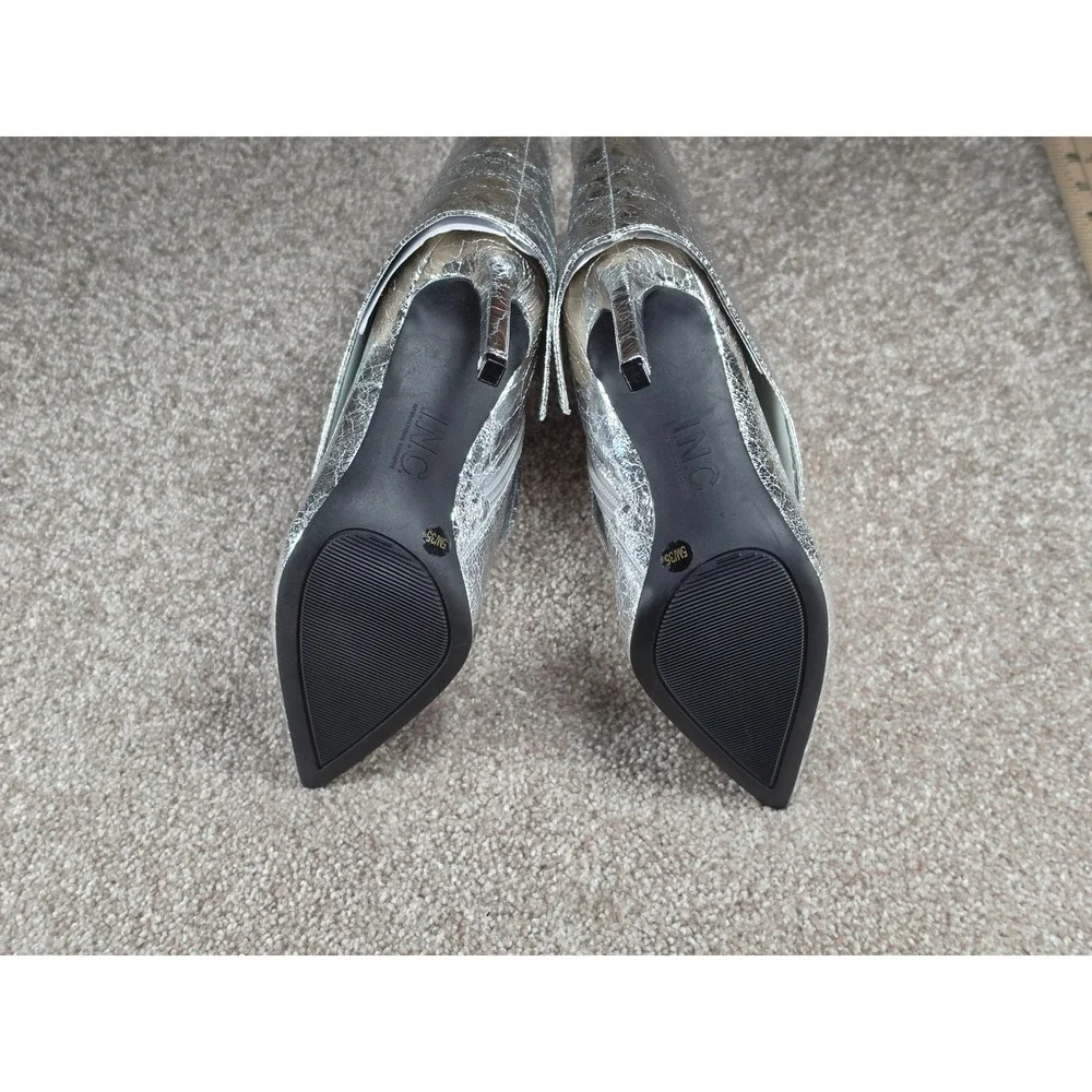 INC International Concepts Silver Metallic Cracked Foldover Ankle Boots 5M